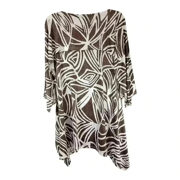 IC by Connie K Cold Shoulder Tunic Top Layered Brown White Women's Medium - Picture 2 of 5
